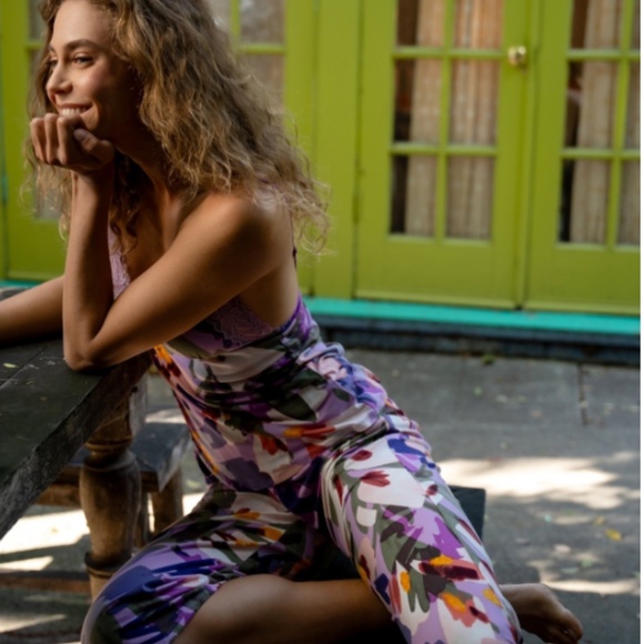 Linea Donatella 2-Pc. Cropped Knit Pajamas Set Purple Botanical NWT - Picture 3 of 5